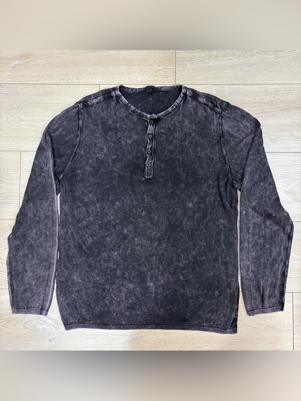John Varvatos USA Grey Acid Wash Long Sleeve Henley Shirt L Y2163X3B